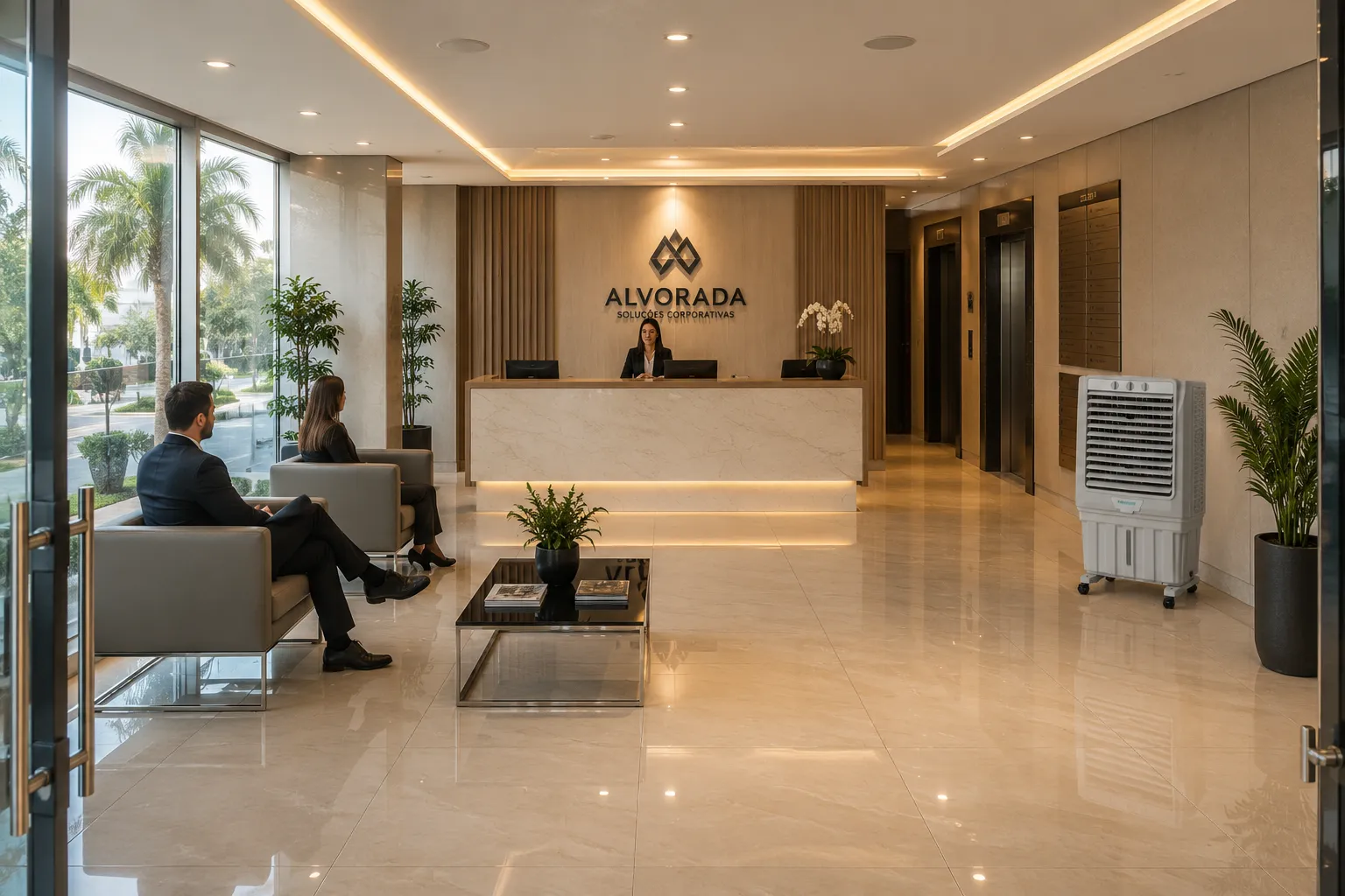 Climatizador em recepção corporativa
